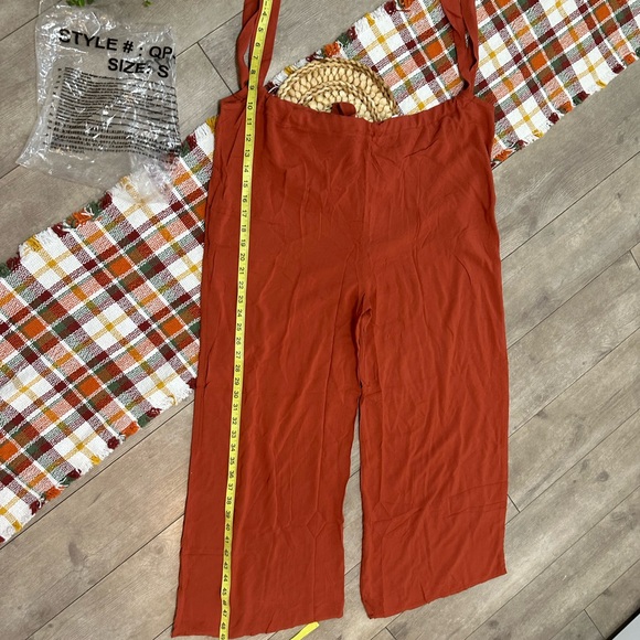 New Zenana Women’s Rust Wide-Leg Suspender Jumpsuit Overalls Size Small - Picture 11 of 13
